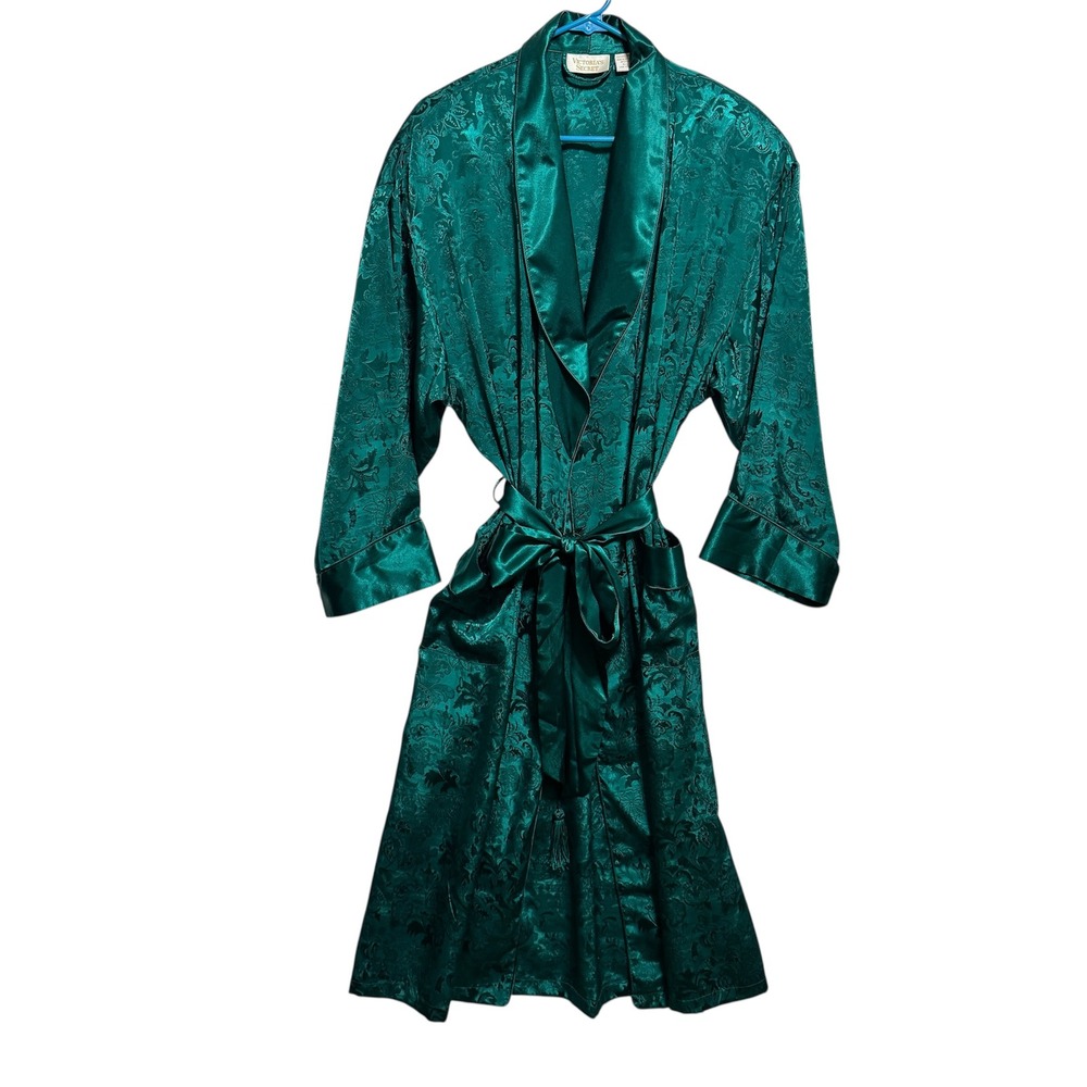 Victoria's Secret Vintage Emerald Green Satin Jacquard Robe Tie M/L